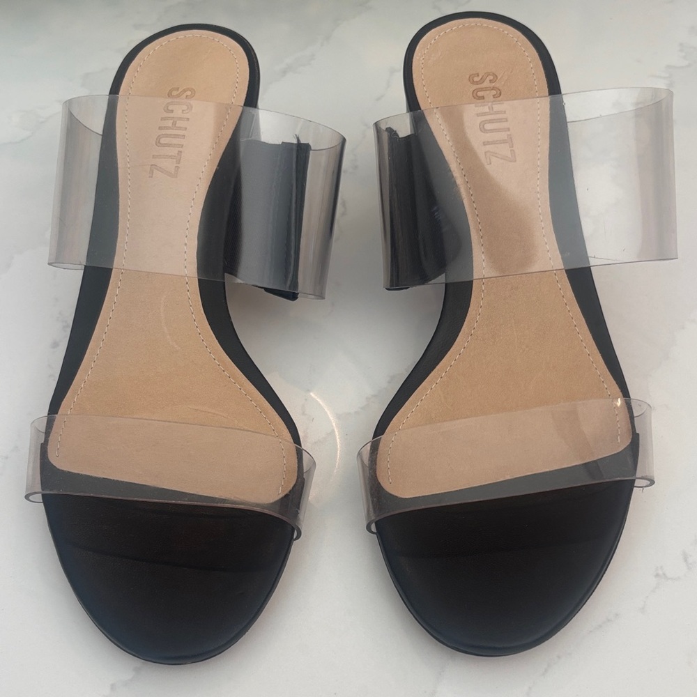 SCHUTZ Black and Transparent Strap Slide Sandal Size 6.5  NWT - Picture 4 of 11